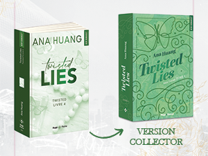 Deux couvertures de livres côte à côte : un livre vert intitulé « LIES » d'Ana Huang et « The Boxset Collector » au design vert de style vintage.