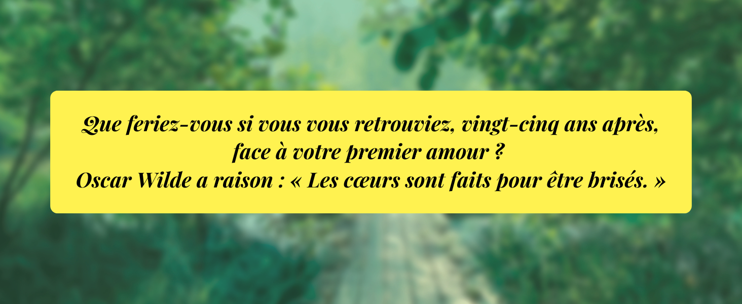Superposition de texte sur fond naturel vert. Le texte français semble être un texte promotionnel ou publicitaire.