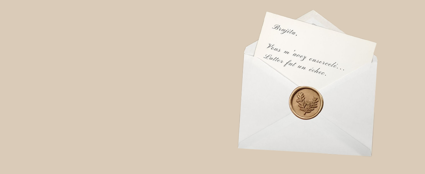 Le texte se lit comme suit : « Image 5 ». Enveloppe blanche avec cachet en cire sur fond beige, suggérant un emballage de livraison premium ou spécial.